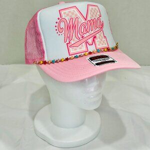 "Mama" Lady Foam Trucker Hat - Pink & White with Colorful Chain - OTTO Brand